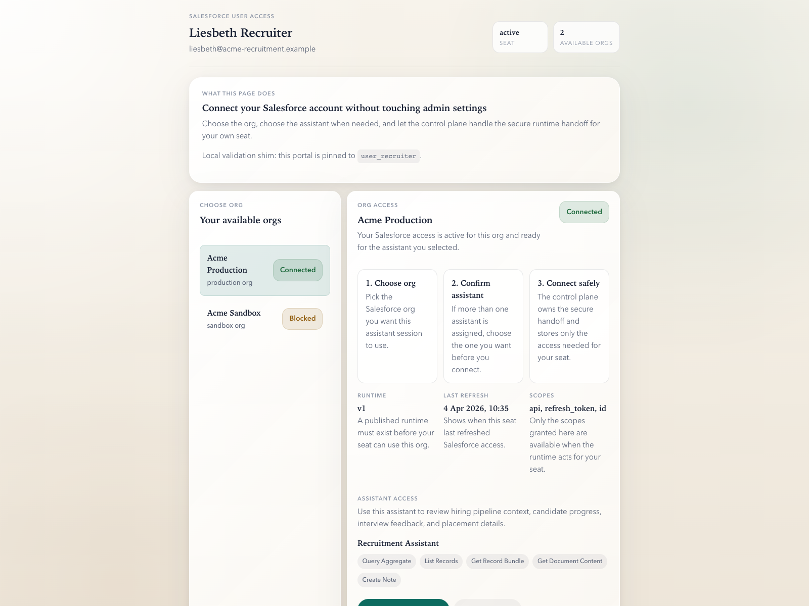 End-user portal seat access screenshot